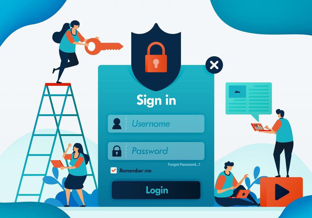 website-login-template-for-protecting-user-account-security-secure-and-protection-for-privacy-and-firewall-encryption-for-user-safety-password-and-username-design-flyer-poster-mobile-apps-free-vector